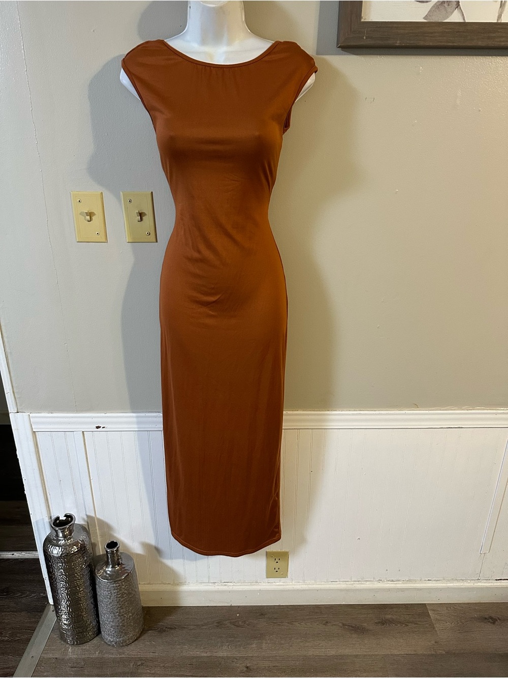 SHEIN Rust Brown Cap-Sleeve Maxi Dress